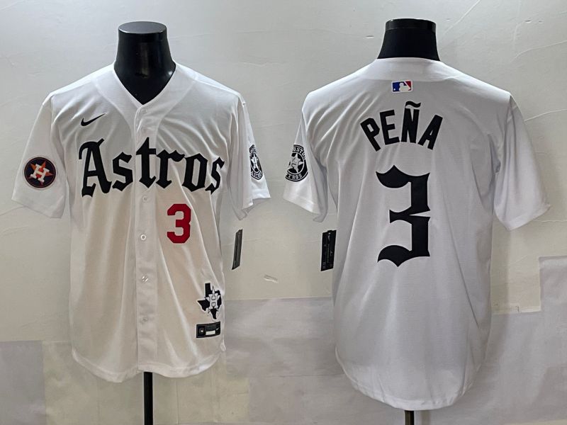 Men 2025 Houston Astros #3 Pena White Five generations Joint Name Nike MLB Jersey style 34